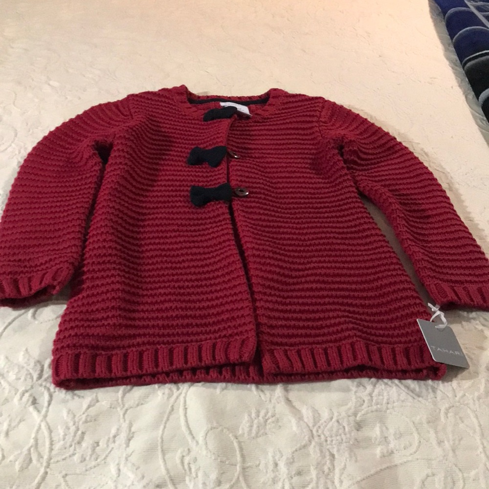 RED TAHARI NWT  girls sweater coat with 3 snap black closures